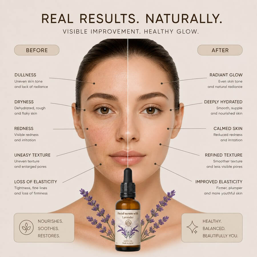 Rejuvenating serum with lavender essential oil for the face