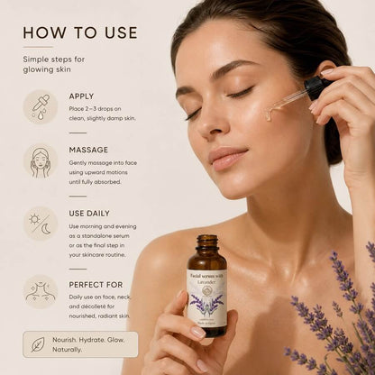 Rejuvenating serum with lavender essential oil for the face